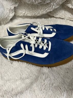 NWT✨VANS ✨sz6 Blue Suede Low-Top Sneakers with White Stripe